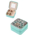 Mint green PU leather jewelry organizer with vintage Western style embossed top design - 9.5x9.5x5cm / Mint Green Embossed (Style 1)