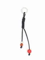 Handwoven black PU rope keychain accessory with red and amber colored decorative beads - Black