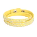 Handmade yellow multi-layer PU leather wrap bracelet with shiny crystal rhinestones - Bright Yellow Rhinestone PU (30125)