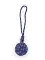 Close-up detail of the intricate hand-woven monkey's fist knot in blue polyester cord. - Blue White Dotted (22008)