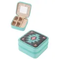Vintage Western style embossed turquoise PU jewelry box with mirror and ring slots - 9.5x9.5x5cm / Mint Green Embossed (Style 2)