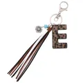 Leopard print leather letter E keychain with multicolored tassels and sunflower charm. - Letter E / Leopard Print
