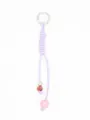 Handmade purple woven PU rope keychain with red cat-eye and pink beads - Purple