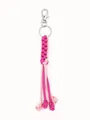 Detailed macro view of handmade pink contrast paracord keychain with corn knot design - Pink Rose Mix