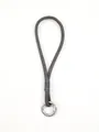 Handmade grey leather phone wrist strap featuring a silver metallic spring ring clasp - Dark Gray