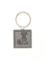Elegant square zinc alloy keychain featuring a stylized embossed letter J pendant - 20725