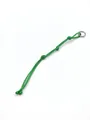 Close-up view of a green hand-woven polyester rope keychain with a silver metal ring. - Green