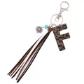 Western style leopard print letter F keychain with colorful tassel and sunflower. - Letter F / Leopard Print