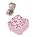 Portable pink PU leather jewelry organizer box with red ribbon bow artistic print - 16x11x5cm / Pink (Red Bow)