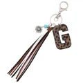 Leopard print leather letter G keychain with western cowboy style velvet tassel - Letter G / Leopard Print