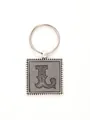 Antique silver zinc alloy keychain featuring a leather embossed letter L square charm - 20727