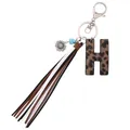 Boho leopard print leather letter H keychain with Western style tassel and charms - Letter H / Leopard Print