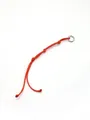 Close-up of red handmade woven polyester cord with silver metal ring keychain - Woven Rope Charm (21128) / Red