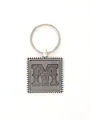 Personalized embossed grey leather keychain with letter M and zinc alloy beaded frame - Letter M Style (20728)
