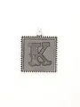 Vintage silver alloy square pendant with engraved letter K and decorative beaded border - Retro Square Letter K (40303)