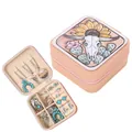 Western style embossed PU leather jewelry box with sunflower and cow skull design - Sunflower Bull Head Style / Flesh Pink