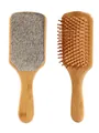 Detailed front and back views of a bamboo air cushion massage brush with a cowhide pattern - Grey and White Cow Print Style (41295)