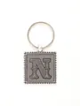 Personalized zinc alloy keychain with stylized letter N embossed on grey leather pendant - 20729