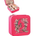 Hot pink portable travel jewelry organizer case featuring a floral letter Q design - Letter Q Floral Butterfly Style / 9.5cm x 9.5cm x 5cm / Rose Red