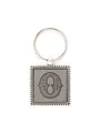 Square leather embossed alphabet keychain with letter O in zinc alloy frame - 20730