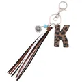 Leopard print letter K keychain with suede tassel and turquoise bead charm - Letter K / Leopard Print