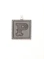 Vintage silver alloy square pendant featuring a stylized engraved letter P for DIY jewelry - Letter P (40308)