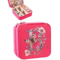 Portable pink jewelry box with floral letter B design and zipper closure. - 9.5cm x 9.5cm x 5cm / Hot Pink Letter B Floral Butterfly Style