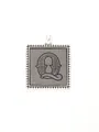 Vintage silver alloy square pendant featuring a natural turquoise stone with letter Q detail - Letter Q (40309)