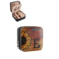 Vintage Western style PU leather jewelry box with sunflower print and initial E - Sunflower Initial E Style / Black