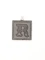 Vintage alloy square pendant featuring engraved letter R with textured background - Letter R (40310)