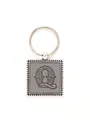 Premium square leather keychain with decorative embossed letter Q and zinc alloy frame - 20732