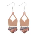 Bohemian style geometric cork earrings with a multilayered beach landscape print design - Ocean Waves and Rocks Scenery (11898)