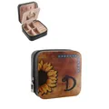 Vintage western style PU leather jewelry box with sunflower and letter D monogram print - Sunflower Initial D Style / Tan