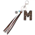 Leopard print leather letter M keychain with western style tassel and sunflower charm - Letter M / Leopard Print