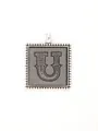 Retro silver alloy square pendant with engraved letter U and bark texture for DIY - Retro Square Letter U (40313)