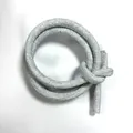 Macro detail of a grey round PU leather cord with white cross stitching for DIY projects - 6mm / Gray Blue (00003)