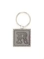 Custom vintage style leather embossed alphabet letter R keychain with zinc alloy frame - 20733