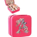 Pink square jewelry box with floral 'A' letter print for rings and necklaces - 9.5cm x 9.5cm x 5cm / Bright Pink Letter A Floral Butterfly Style