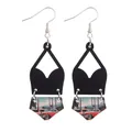 Bohemian style geometric cork earrings featuring vintage red car and palm trees print - Vintage Red Car Style (11901)
