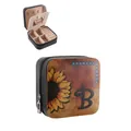Portable PU leather jewelry box with sunflower design and letter B emblem - Sunflower Initial B Style / Black