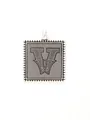 Vintage silver alloy square pendant with engraved letter V detail - Vintage Square Letter V (40314)