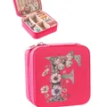 Elegant hot pink portable jewelry box featuring a floral letter F design and zipper - 9.5cm x 9.5cm x 5cm / Hot Pink Letter F Floral Butterfly Style