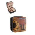 Vintage western sunflower PU leather jewelry box with initial U print and zipper closure - Sunflower Initial U Style / Black
