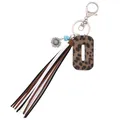 Western cowboy style keychain featuring leopard print letter O and long tri-color leather tassel - Letter O / Leopard Print