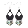 Bohemian multi-layer geometric cork earrings featuring a tropical beach print design - Coconut Tree Beach Print (11902)