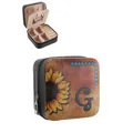 Compact Western style PU leather jewelry box with sunflower print and initial G - Sunflower Initial G Style / Black