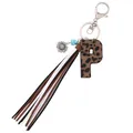 Western style leopard print leather letter P keychain with colorful tassel - Letter P / Leopard Print