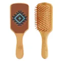 Detailed view of bamboo air cushion massage hairbrushes with vintage tribal leather patterns - Tribal Totem Style (41415)