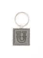 Personalized zinc alloy keychain with leather inlay featuring embossed letter U ornament - 20736