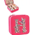 Portable pink jewelry box with an elegant floral H-letter print and secure zipper closure - 9.5cm x 9.5cm x 5cm / Hot Pink Letter H Floral Butterfly Style